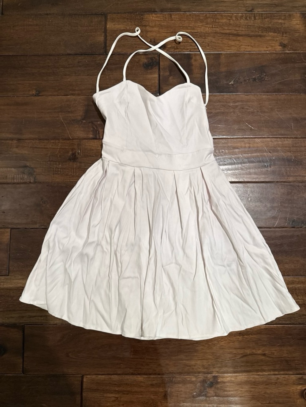 Off-White Color Strappy Sweetheart Skater Dress